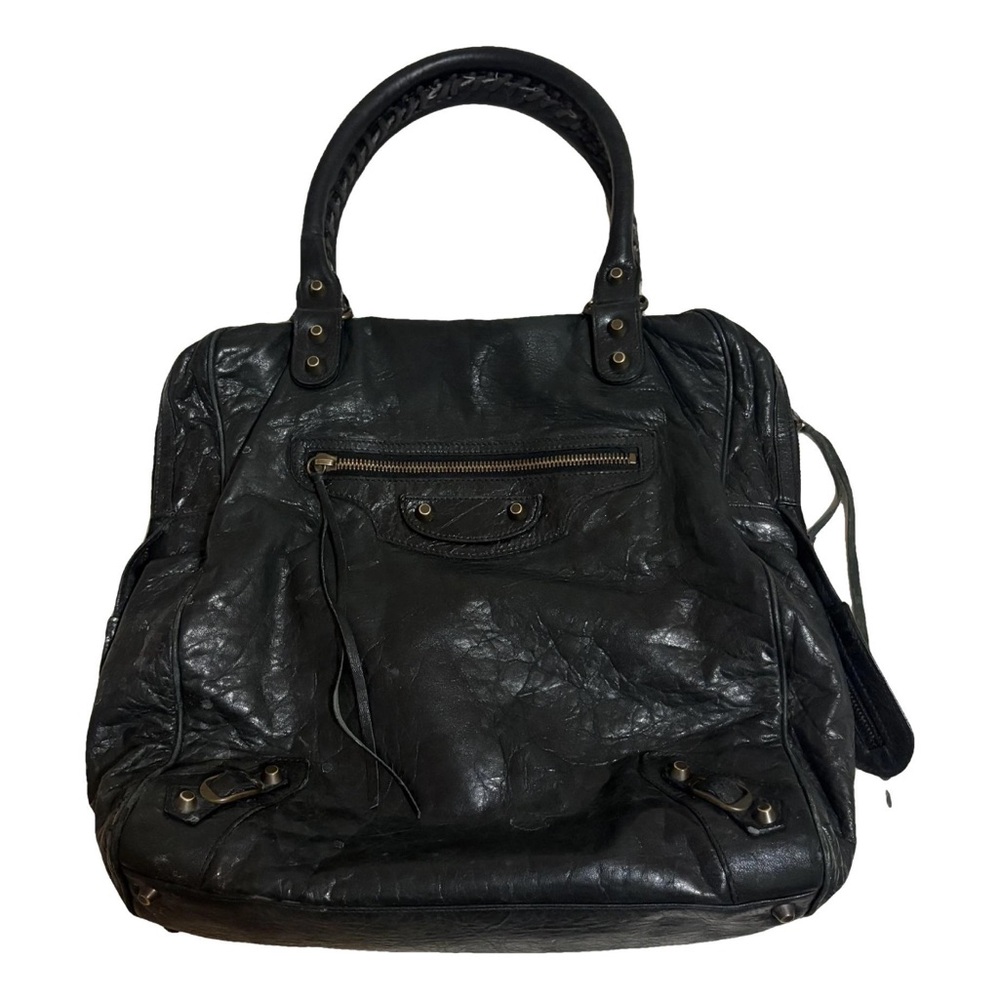 Balenciaga Velo City Black Leather Shoulder Tote Bag
